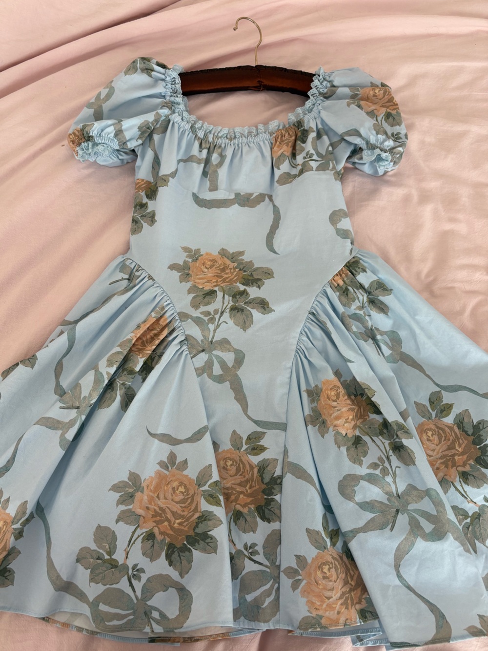 House of CB Light Blue Floral Lace Trim Top